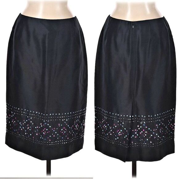Vintage 1990s Finity Silk Skirt Black Beaded Slit Whimsigoth 1990s Siren Size 8 - Picture 10 of 10